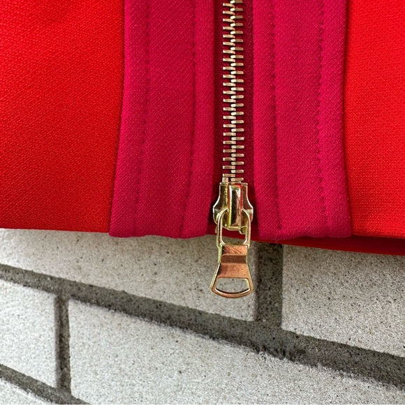 Toccin NY Colorblock V-Neck Sheath Dress Fuchsia Orange Sz 8 Repairable Sleeves - Picture 9 of 11